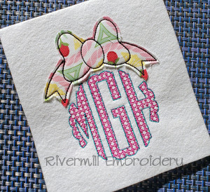 Raggy Applique Bow Monogram Topper Machine Embroidery Design