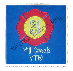 Applique Firefighter Maltese Cross Machine Embroidery Design
