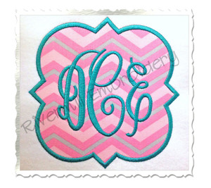 Applique Quatrefoil Shaped Monogram Frame Machine Embroidery Design