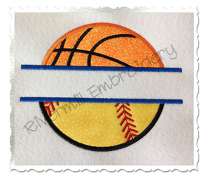 Split Applique Ball Half Basketball Half Baseball or Softball Machine Embroidery Design