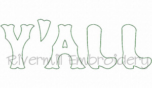 Raggy Applique Y'ALL With Cowboy Boots Machine Embroidery Design