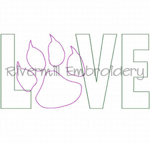 Raggy Applique Paw Print With Claws Love Machine Embroidery Design