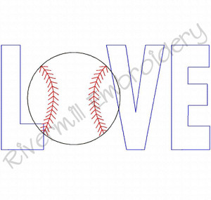 Raggy Applique Baseball Love Machine Embroidery Design