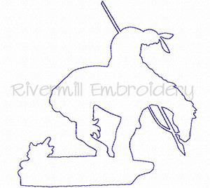 Raggy Applique End of the Trail Indian On Horse Machine Embroidery Design