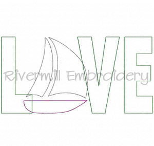 Raggy Applique Sailboat Love Machine Embroidery Design