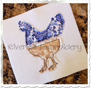 Raggy Applique Split Chicken Silhouette Machine Embroidery Design