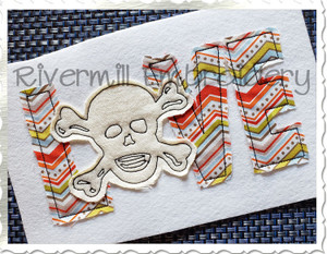 Raggy Applique Love with a Skull and Crossbones Machine Embroidery Design