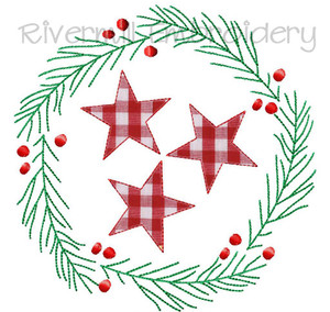 Raggy Applique Stars in a Wreath Machine Embroidery Design