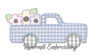 Raggy Applique Truck w/ Flowers Machine Embroidery Design