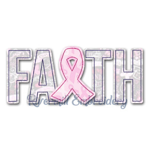 Raggy Applique Faith w/ Cancer Ribbon Machine Embroidery Design