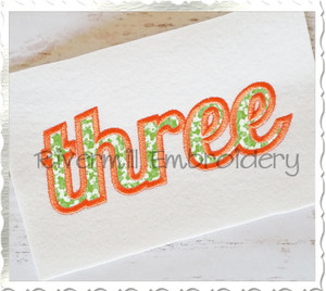 Applique Word "Three" Machine Embroidery Design