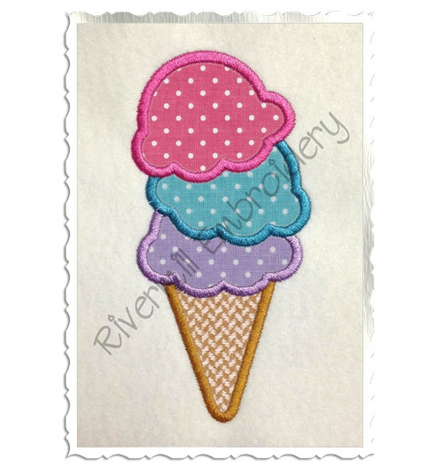 Ice Cream Cone Applique Machine Embroidery Design