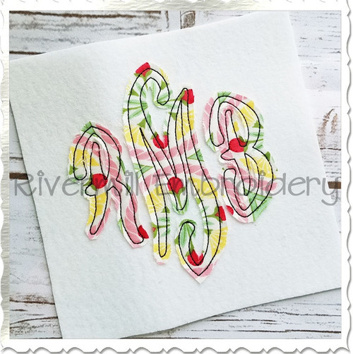 Scroll Monogram Raggy Applique Machine Embroidery Alphabet