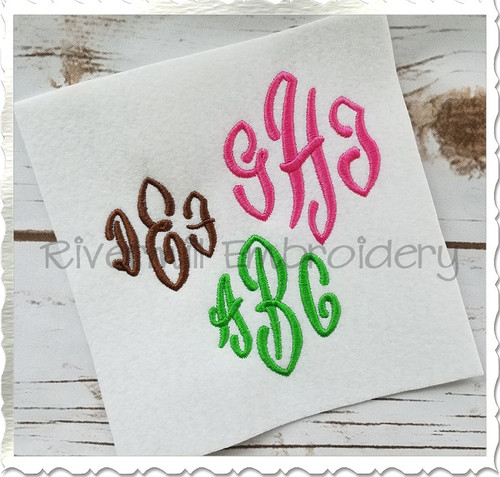Scroll 3 Letter Monogram Machine Embroidery Font