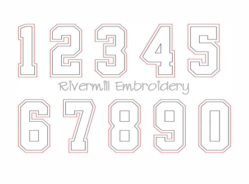 Raggy Double Applique Varsity Athletic Style Numbers Machine Embroidery Designs