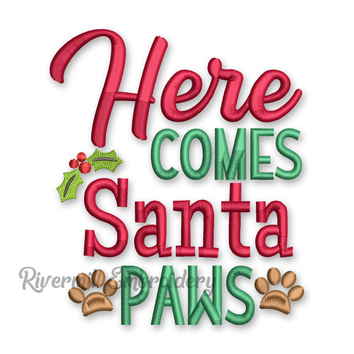 Here Comes Santa Paws Dog Christmas Machine Embroidery Design