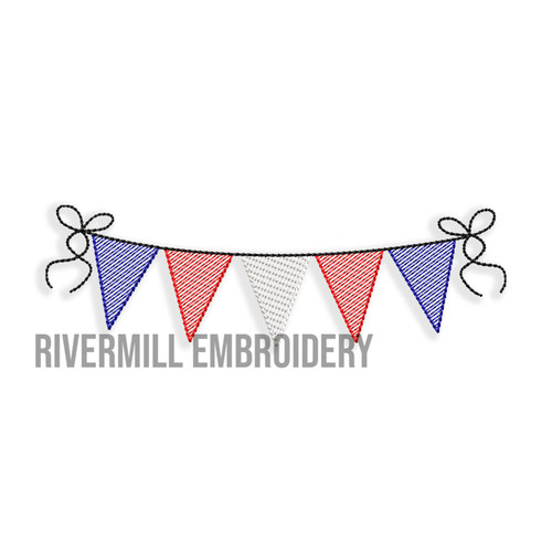 Red White & Blue Bunting Sketch Machine Embroidery Design #3