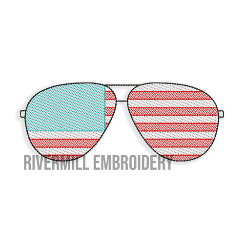 American Flag Aviator Sunglasses Sketch Machine Embroidery Design