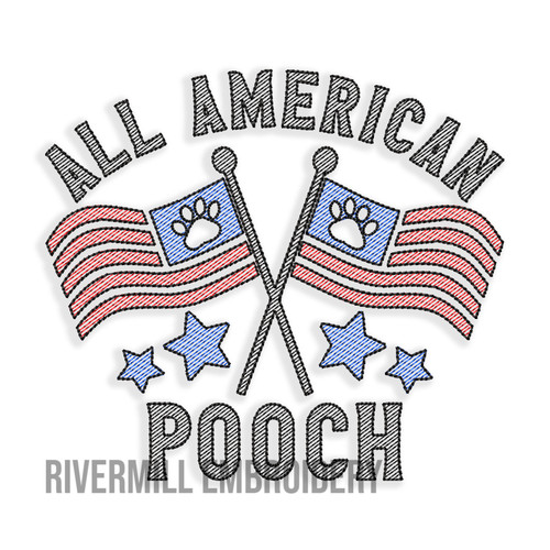 All American Pooch Sketch Machine Embroidery Design Dog Pet Lover