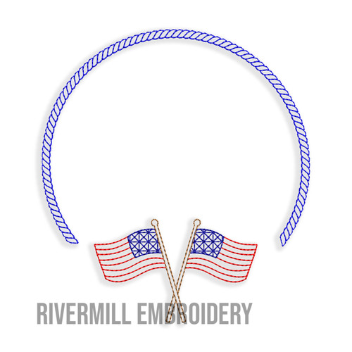 Crossed American Flags Frame Machine Embroidery Design #2