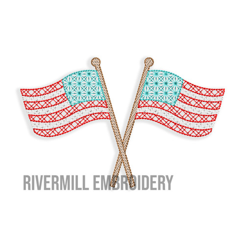 Crossed American Flags Machine Embroidery Design #2