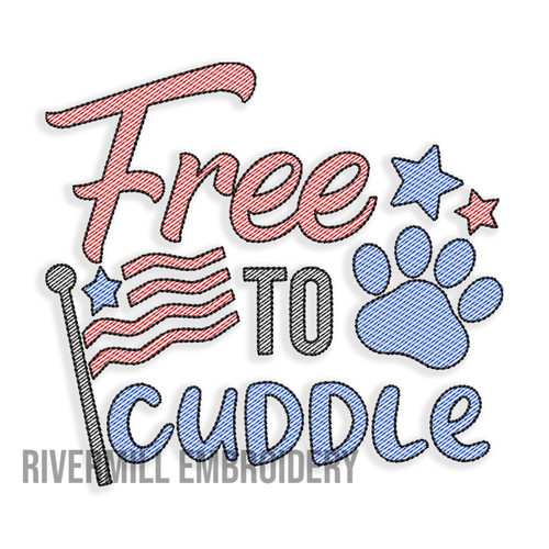 Free To Cuddle Sketch Machine Embroidery Design Dog Pet Lover