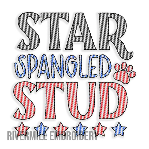 Star Spangled StudSketch Machine Embroidery Design Dog Pet Lover