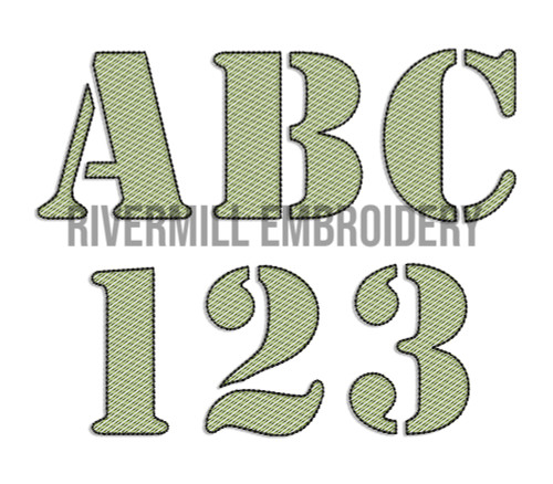 Sketch Style Army Stencil Machine Embroidery Font Alphabet