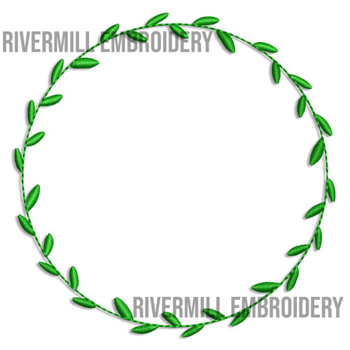 Round Laurel Leaf Monogram or Initial Frame Machine Embroidery Design