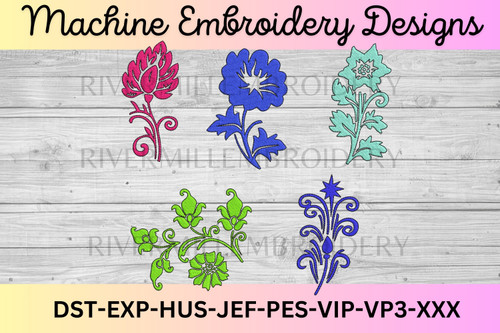 Set of 5 Floral Decorative Flourishes Machine Embroidery Designs - Set #2