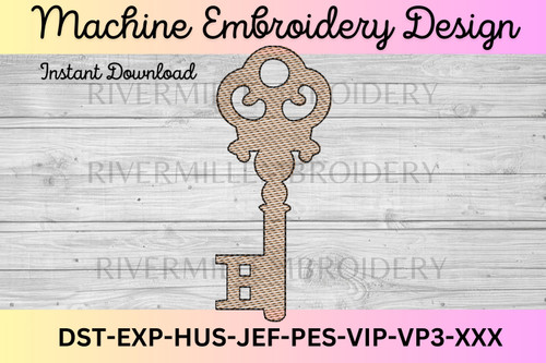 Sketch Style Antique Skeleton Key Machine Embroidery Design #1