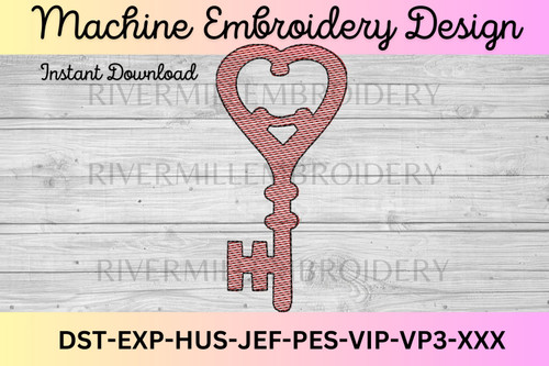 Sketch Style Antique Skeleton Key Machine Embroidery Design #3