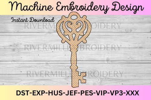 Sketch Style Antique Skeleton Key Machine Embroidery Design #4