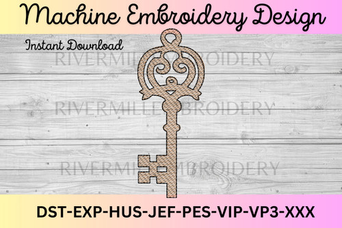 Sketch Style Antique Skeleton Key Machine Embroidery Design #5