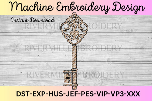 Sketch Style Antique Skeleton Key Machine Embroidery Design #6