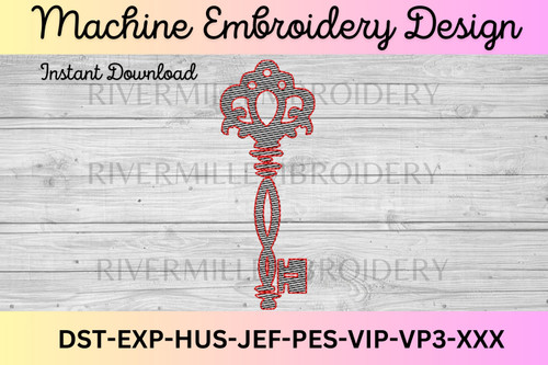 Sketch Style Antique Skeleton Key Machine Embroidery Design #7