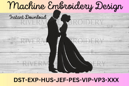 Bride & Groom Silhouette Machine Embroidery Design