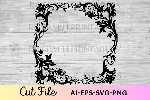 Square Floral Frame SVG AI EPS Cut Files