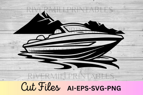 Boat in a Lake SVG AI EPS Cut File