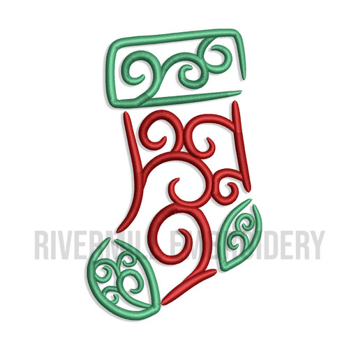 Christmas Stocking With Swirls Machine Embroidery Design