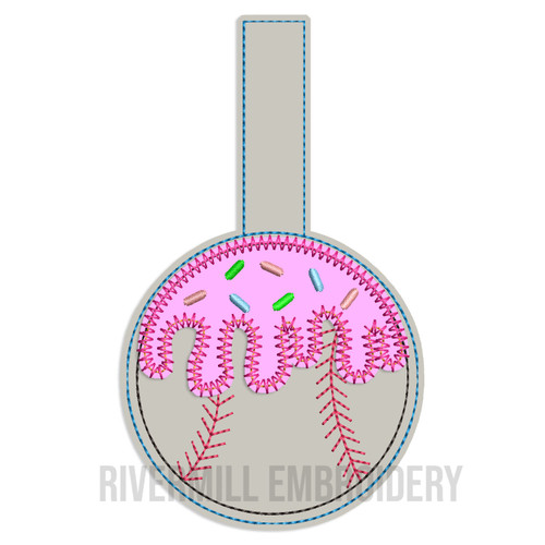 Baseball or Softball With Ice Cream Drips In The Hoop Snap Tab Key Fob Machine Embroidery Design