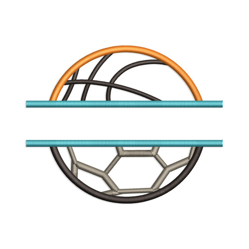Split Applique Ball Half Basketball Half Soccer Machine Embroidery Design