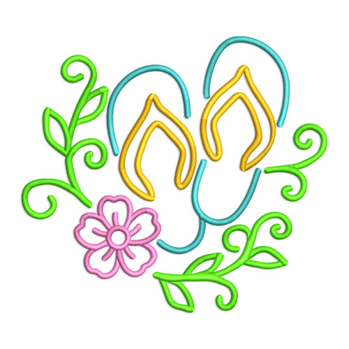 Flip Flops with Flowers Machine Embroidery Design