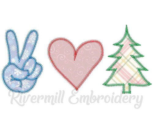 Zig Zag Applique Peace Love Christmas Machine Embroidery Design