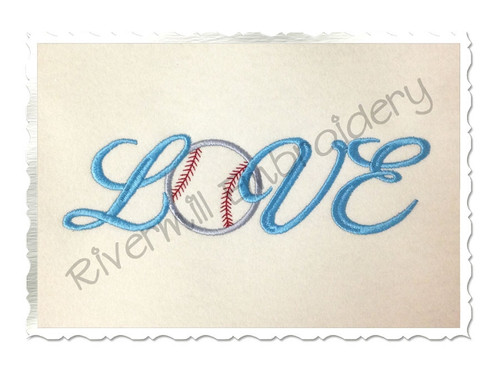 Script Baseball Love Applique Machine Embroidery Design
