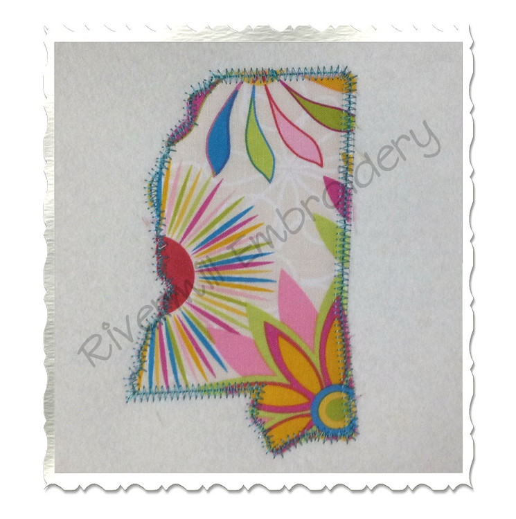Zig Zag Applique State of Mississippi Machine Embroidery Design