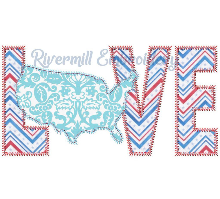 Zig Zag Applique United States USA Love Machine Embroidery Design