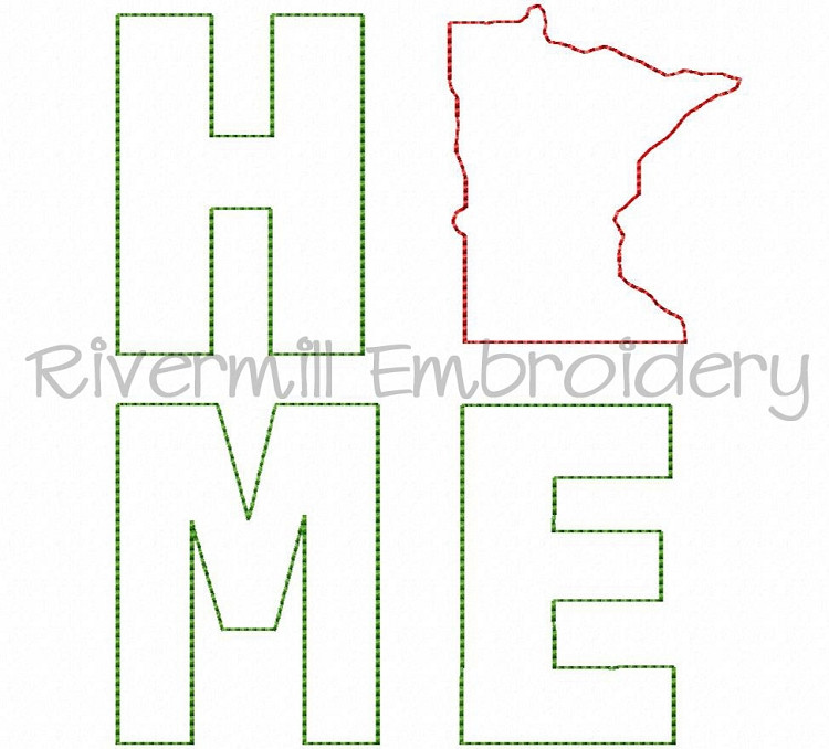 Raggy Applique Stacked Minnesota Home Machine Embroidery Design