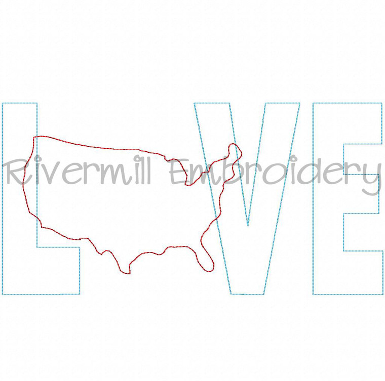 Raggy Applique United States USA Love Machine Embroidery Design