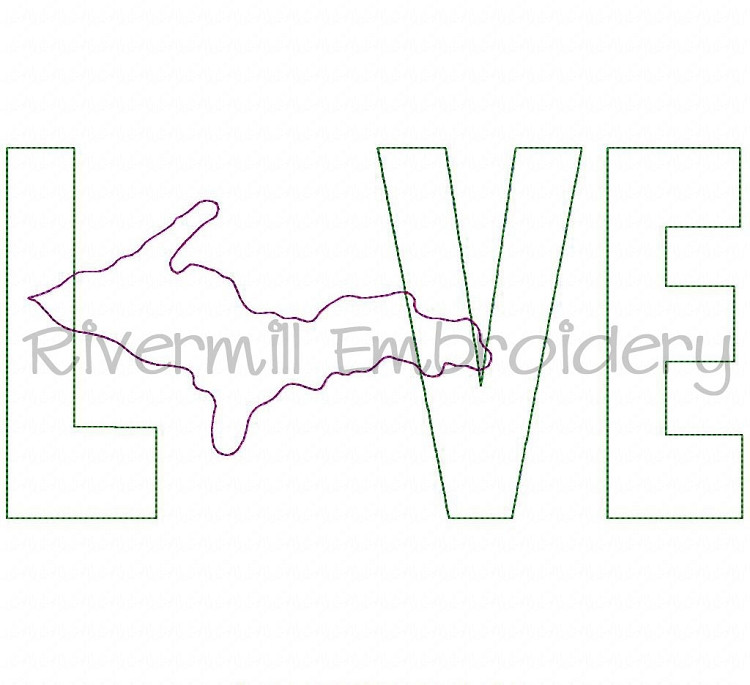 Raggy Applique Michigan Upper Peninsula Love Machine Embroidery Design